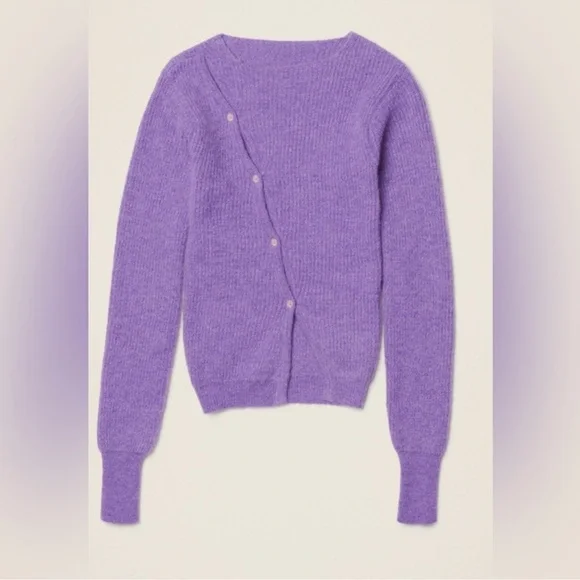 Jacquemus La Maille Pau Purple Alpaca Wool Asymmetrical Button Sweater Size 38 - Picture 5 of 11